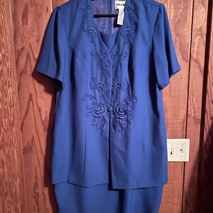 Studio I Royal Blue Embroidered Dress with Short Sleeve Blazer